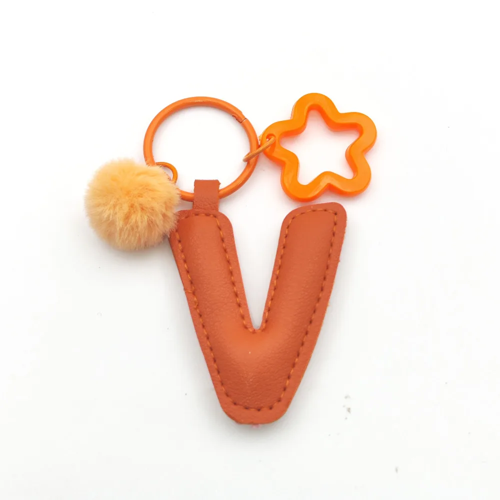 Initialen-Schlüsselanhänger mit Pompon-Sternrahmen aus Leder, A-Z Alphabet-Taschenanhänger, Rucksack- und Handtaschenanhänger für Damen, Personalisierter Schlüsselring – Detail 14
