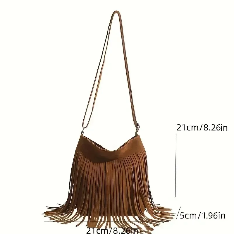 NYXIA Boho Style Fringe Crossbody Bag Vintage Suede Shoulder Bag Women\'s Large Capacity Casual Fringe Postman Shoulder Bag