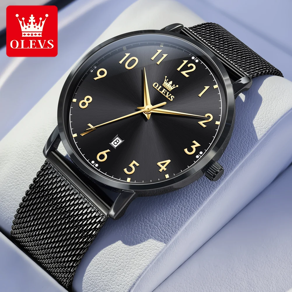 

OLEVS Brand Fashion Ultra-thin Quartz Watch Men Stainless Steel Mesh Strap Waterproof Men Watches Date Clock Relogio Masculino