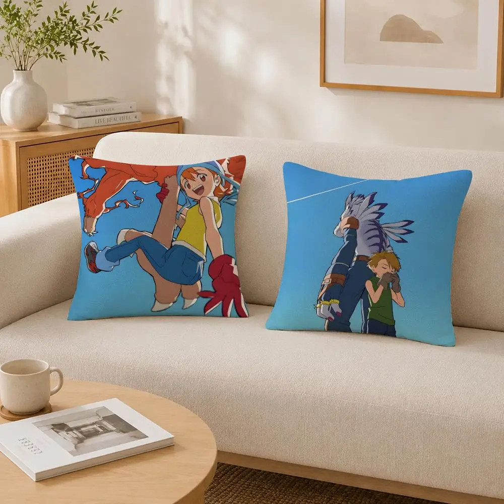 Classic Digital Monster Anime Digimon Cushion Cover Soft Fluffy Short Plush  Pillow Case  Sofa Bed Home Decor
