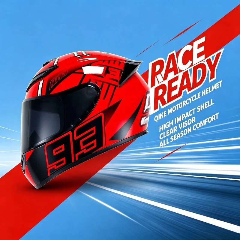 

QIKE Four-Season Gender-Neutral Motorcycle Full Helmet, Built-in Bluetooth Cool Stylish Safety Headgear for Road Riding