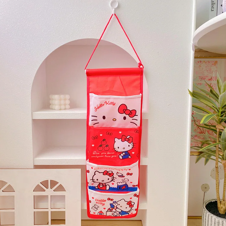 Kawaii Pink Hello Kitty Wall Storage Bag Cute Japanese Charms Decoration Room Birthday Gift Hanging Bag Storage