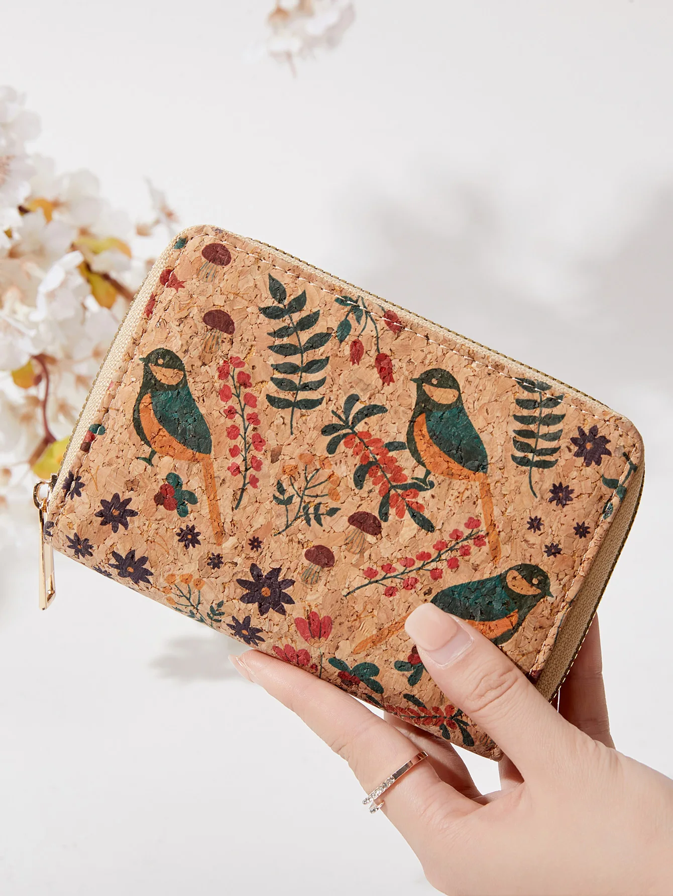 Retro Printed Women's Short Wallet Zipper Portable PU Leather Card Bag Multi functional Card Slot Women's Card Set Zero Wallet