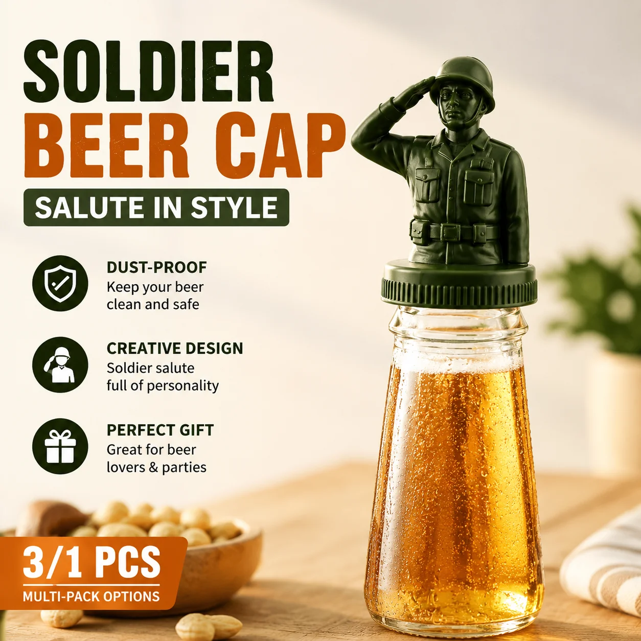 3D Printed Beer Bottle Helmet Soldier Salute Topper Dustproof Cap for Wine Beverage Bottles