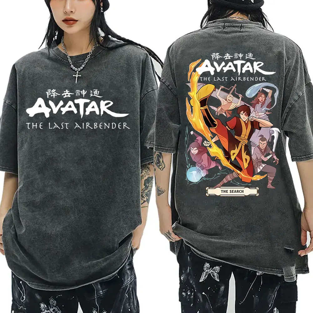 

Avatar The Last Airbender Vintage Washed T Shirts Men's Women Summer 100% Cotton Short Sleeve T-shirt New Tops Clothing T Shirt