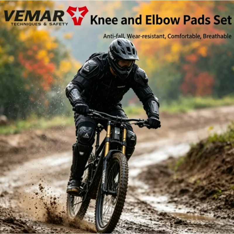 

NEW Men 4 Seasons Off Road Motorcycle Protective Gear 4Pcs Set Anti Fall Knee Elbow Guards Windproof Racing Motocross