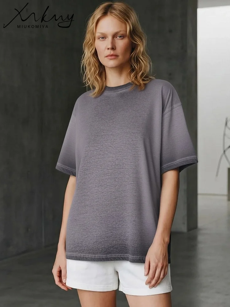 

MiuKoMiYa Women's Oversize T Shirts Cotton Summer Short Sleeve Retro Washed Black Tees Boyfriend Loose T shirts For Women