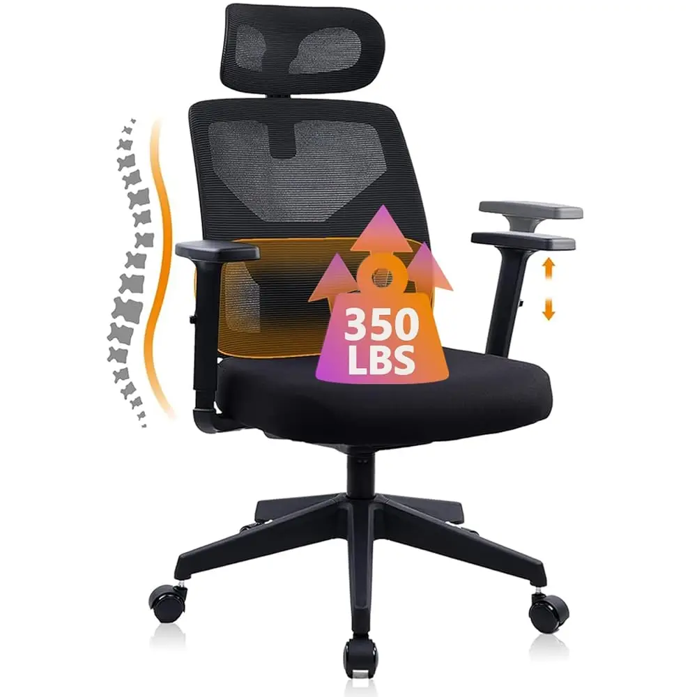 

Ergonomic Mesh Office Chair High Ba Home Desk Chair With Adjustable Lumbar Support, 3D Headrest, Lift Armrests, Swivel Computer