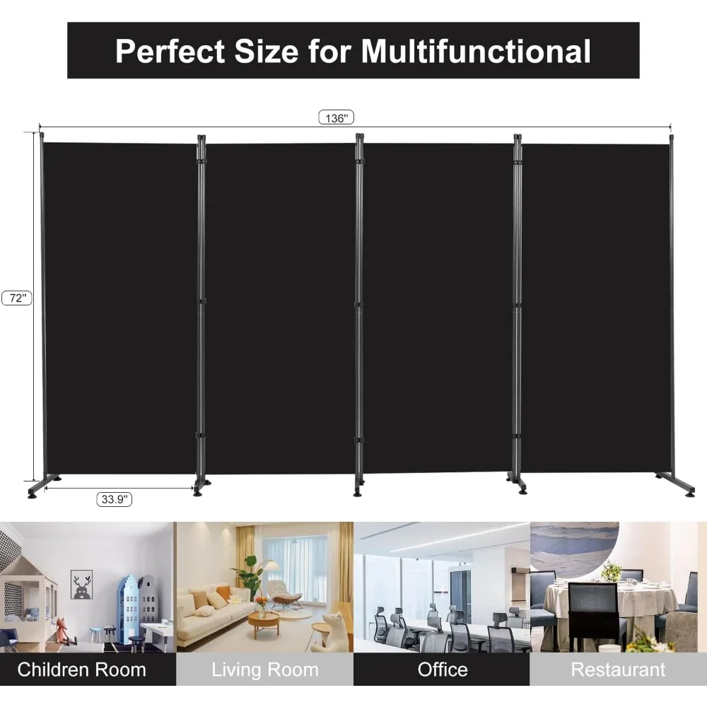 Room Divider 6FT Folding Privacy Screens, 4 Panel Partition Room Dividers W/Freestanding Design, Portable Wall Divider