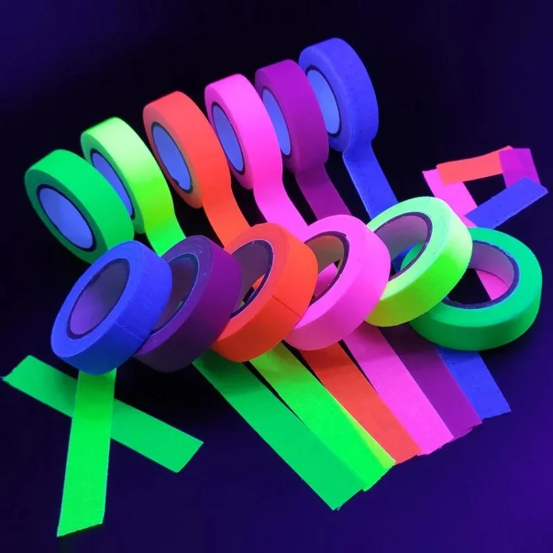 random1roll UV Glow Cotton Tape Luminous Gaffer Tape Self-Adhesive Safety Warning Tape for Party Wedding Home Decoration