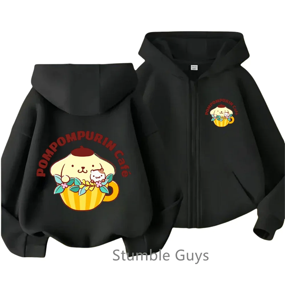 2024 Fashion Kawaii Pom Pom Purin Zipper Hoodie Kids Clothes Boys Girls Sweater Casual Marios Long Sleeve Anime Sonic Trucksuit