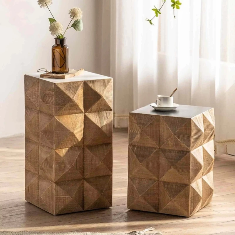 

Unique aesthetic geometric side table coffee table with artificial wood surface accent coffee table