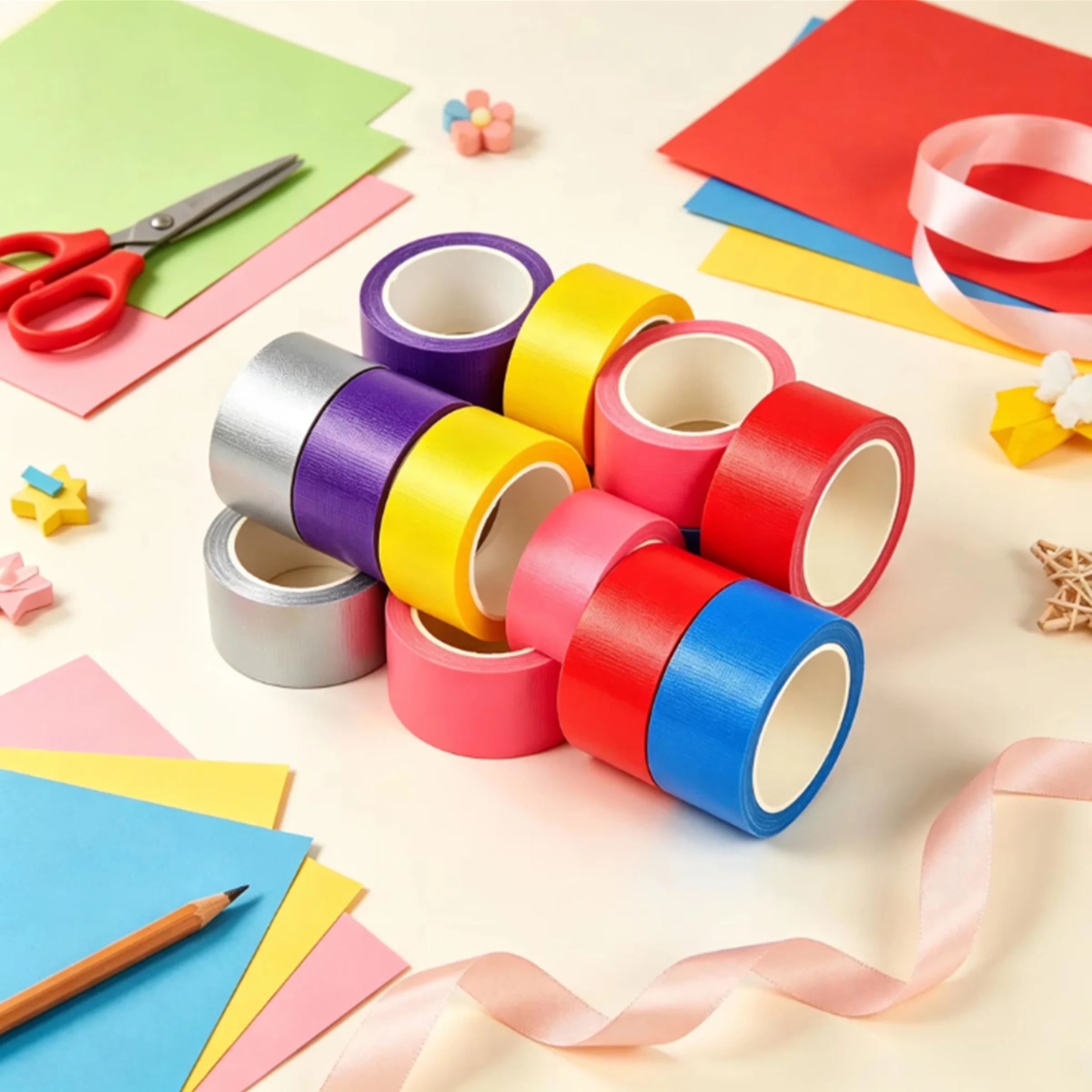 6 Pack Duct Tape Waterproof Adhesive Cloth Tape Multi Color Fabric Tape for DIY Craft Packaging Pipe Repair Household Fixing