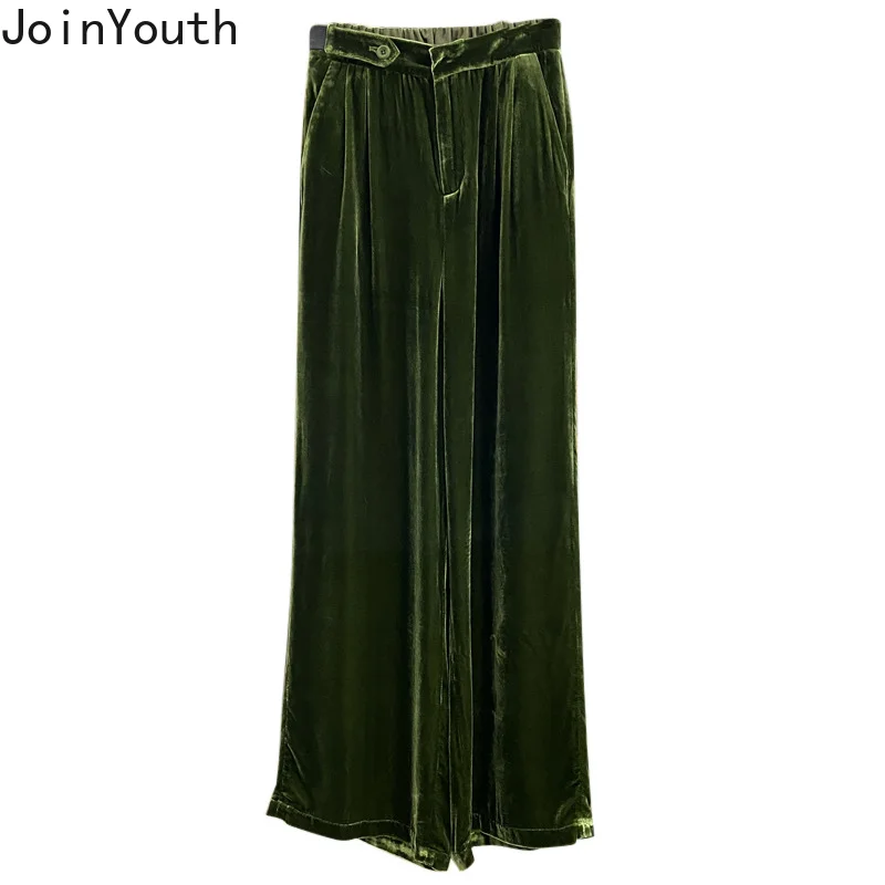 Korean Wide Leg Pants Women High Waist Slim Fit Straight Velvet Trousers Fashion Casual Vintage Pantalon Femme 2023 New Bottoms