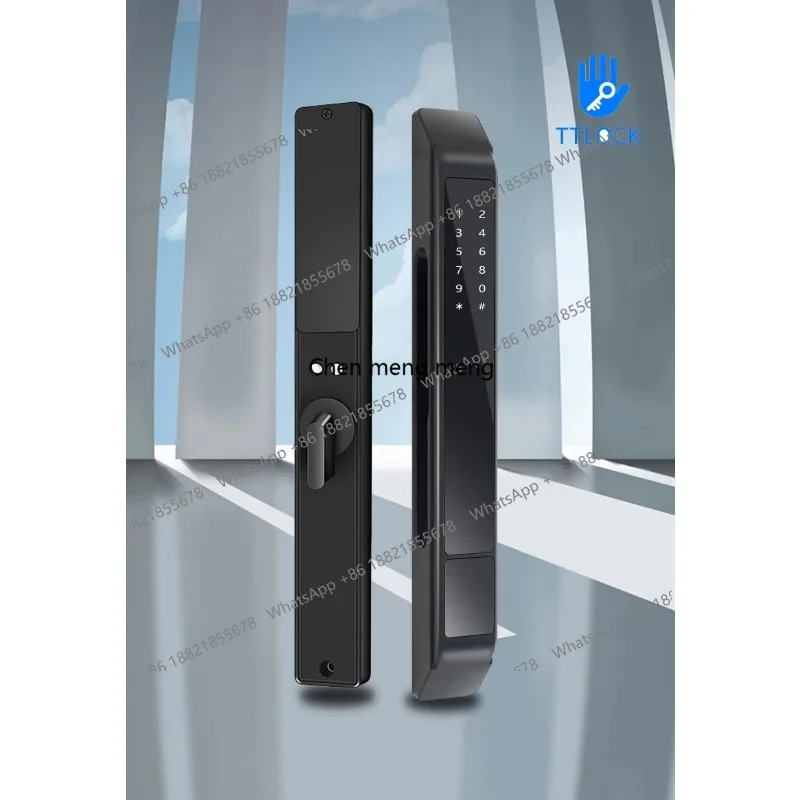 Waterproof Smart Fingerprint Password Automatic Lock For Outdoor Push Pull Sliding Frame Aluminum Alloy Door