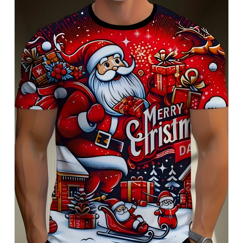 

Christmas Men's T-Shirt Cute Santa Claus Pattern Short Sleeve T-Shirt Holiday Fashion Top Tees Casual Comfortable Men's Clothing