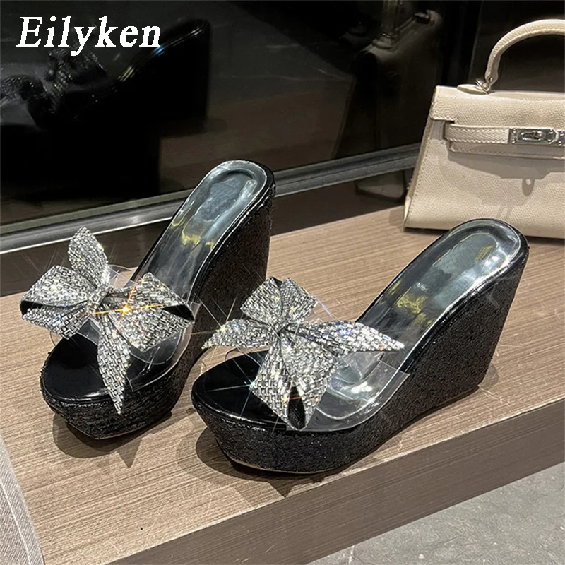 Eilyken Open Toe PVC Transparent Slippers Women Platform Wedges High Heels Sandals Summer Butterfly-Knot Party Shoes