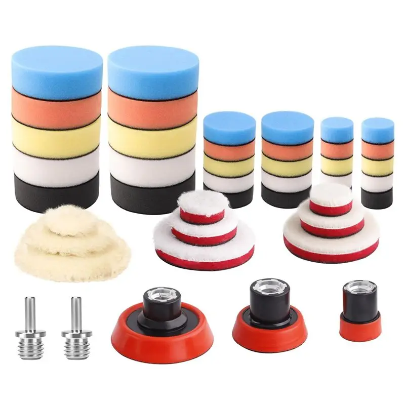 ABJS Car Foam Drill Polishing Pad Kit, 44Pcs 1Inch 2Inch 3Inch Detail Polishing Buffing Pad Mix Size Car Detailing Kit