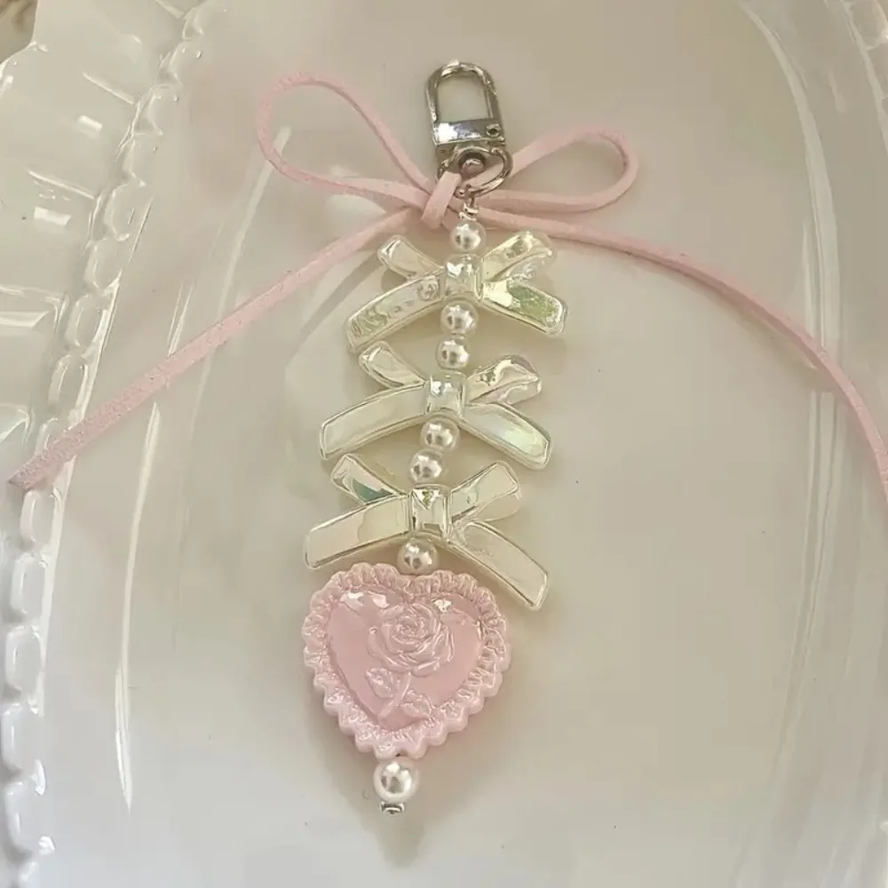 

Cartoon Bow Ribbon Bead Keychain Handmade Bag Charms Bag Pendant Keychain Decor