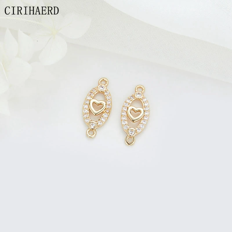 DIY Jewelry Material Connectors 14K Gold Plated Inlaid Zircon Pentagram Heart Double Hanging Connector Jewellery Making Supplies image 2