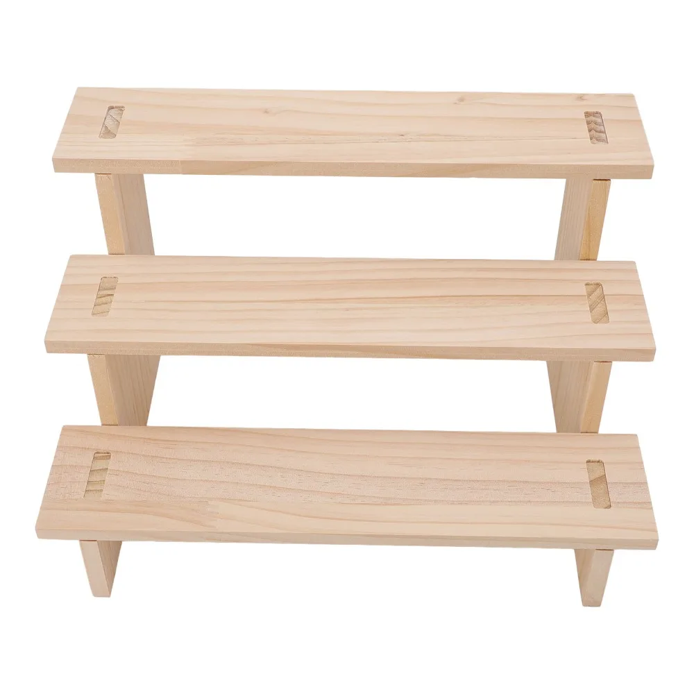 3 Tier Display Stand Riser Multifunctional Pine Wood 3 Tier Display Shelf Countertop Dessert Display Stand Cabinet Storage