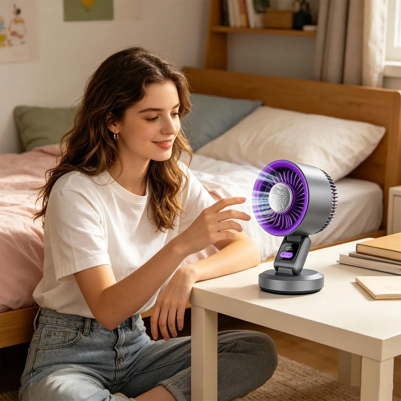Cooling Fan Rechargeable Foldable Quiet Cold Wind Blower Desk Fan With Hook For Home Office Travel Bedroom Outdoor Summer Work