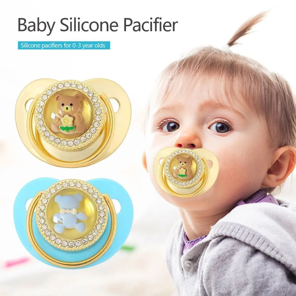 3D 3D teddy bear baby pacifier with dust cover for instant peace, the best prop for baby photography, BPA free