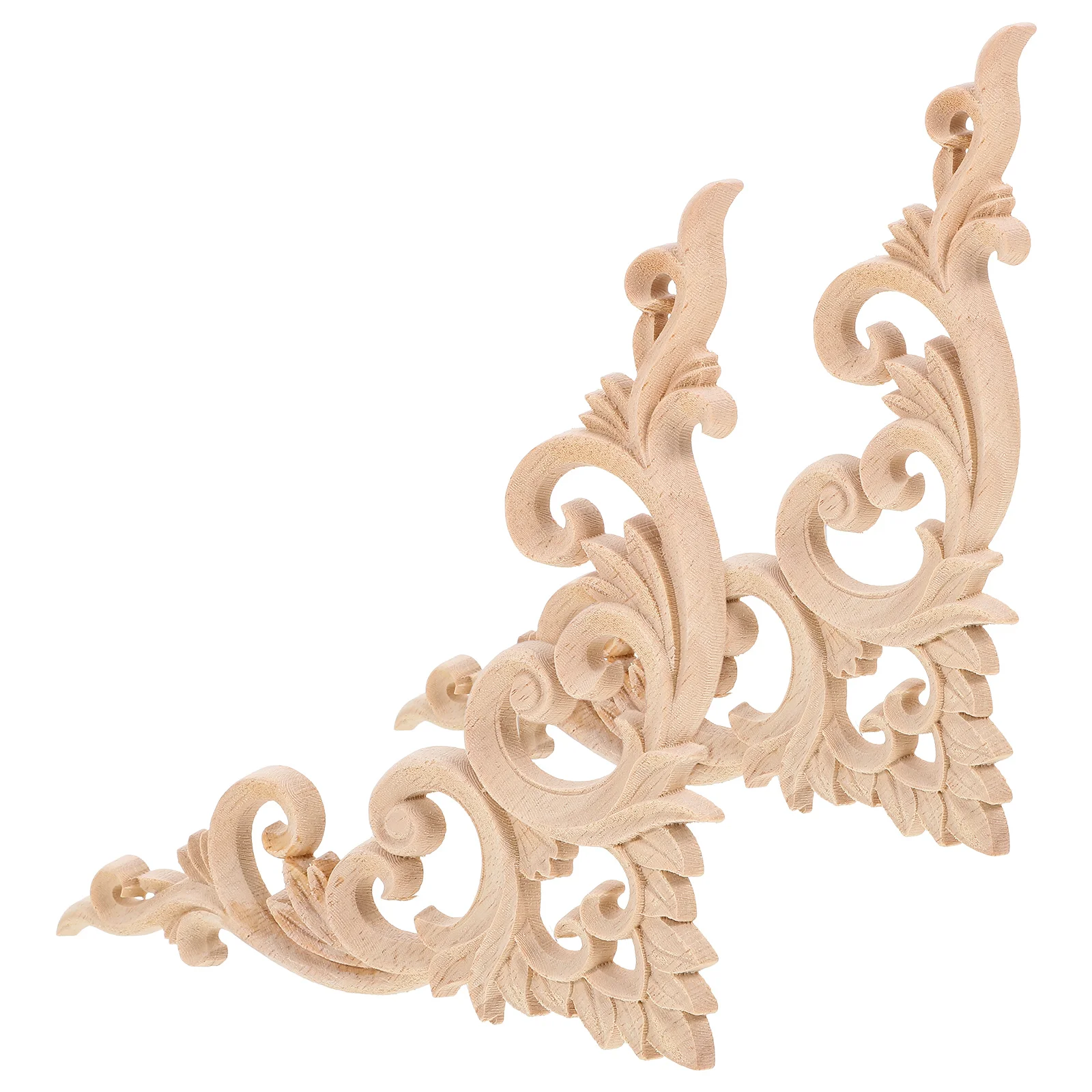 

2 Pcs Corner Flower Cabinet Door Decal Dresser Decorative Appliques Carving Wooden Carved for Furniture Accent