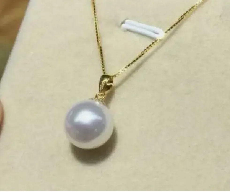 Beautiful AAA 10-11mm Nanhai white pearl pendant necklace 14k P