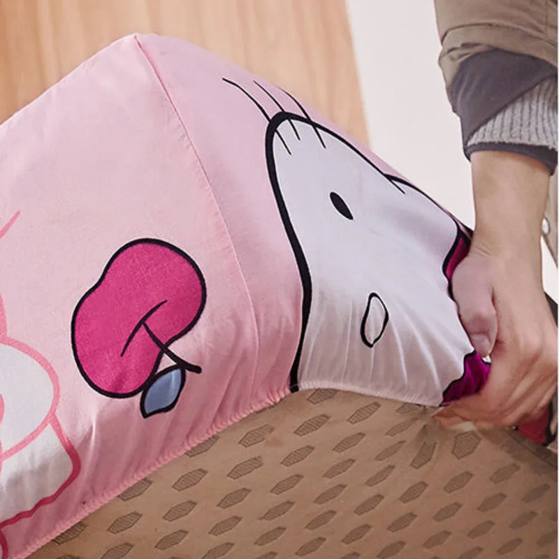 Sanrio Hello Kitty Fitted Sheets Cartoon Kt Pattern Printing Mattress Protector Anti-slip Fitted Sheets Kawaii Girl Bedding