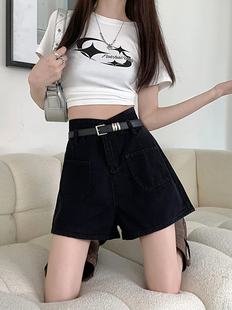 

Джинсы трапециевидной формы с высокой талией, женские летние тонкие свободные утягивающие широкие брюки, черные хлопковые брюки против морщин