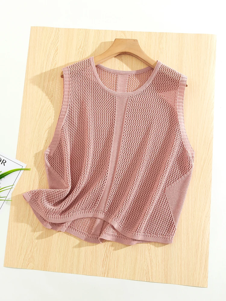 

High quality hollowed out knitted vest for women's summer outerwear loose short layered thin sleeveless camisole