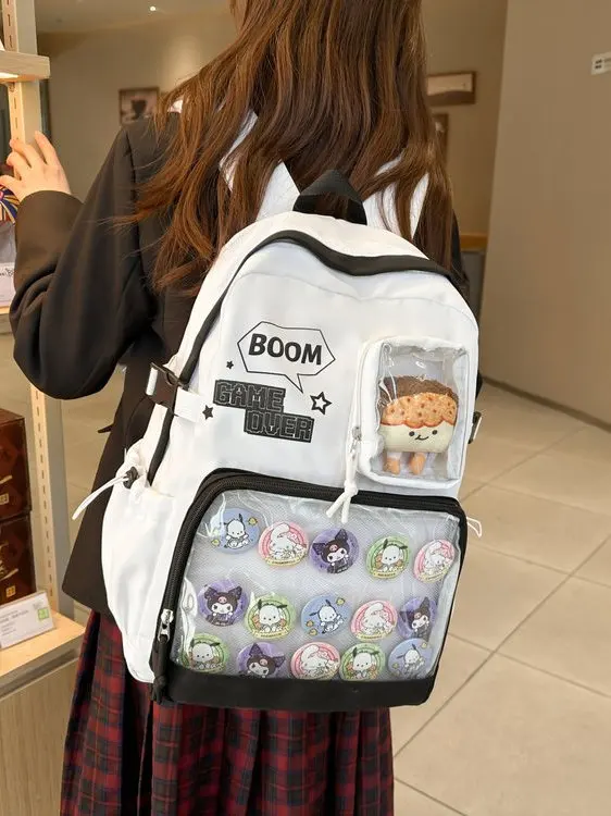 

Large Capaci Nylon Fabric Transparent Bapa Double oulder Bag for Students College Book Bag Comfortable Ba Support