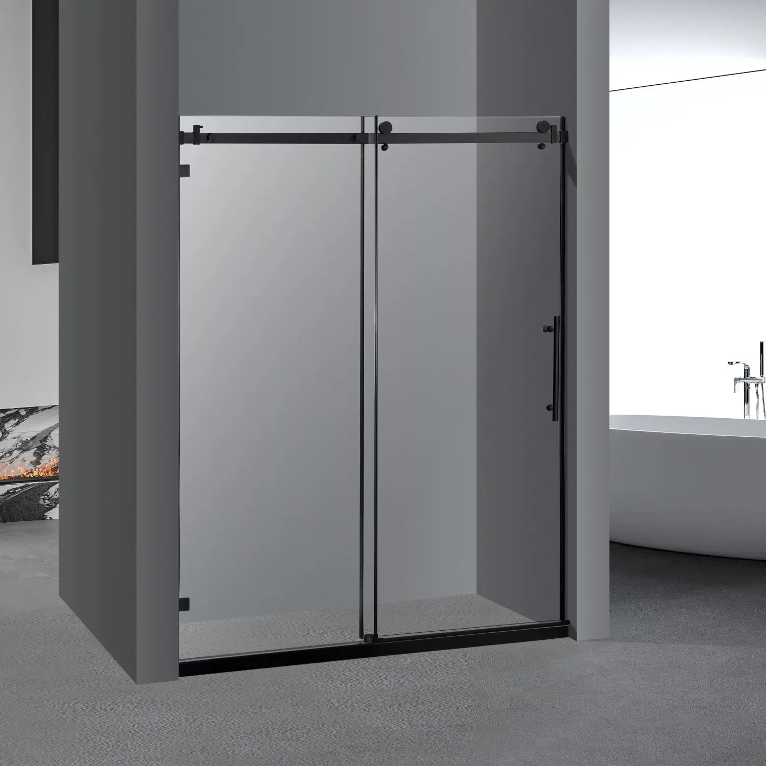 

Frameless Sliding Glass Shower Doors 60" Width x 76"Height with 3/8"(10mm) Clear Tempered Glass, Matt Black Finish