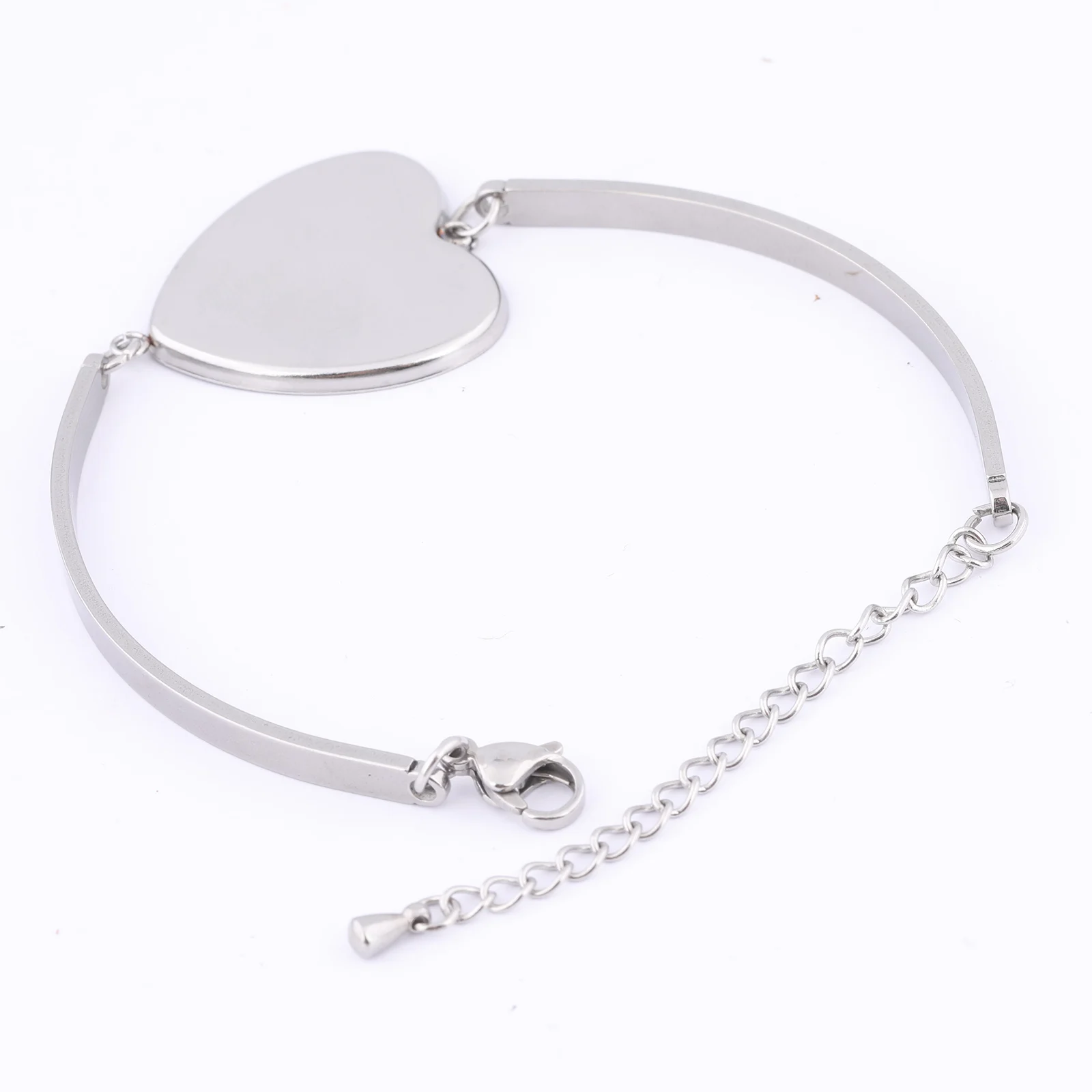 5pcs Stainless Steel 25mm Heart Cabochon Bracelet Base Blanks Diy Bezel Bangle Setting Trays For Jewelry Making Supplies