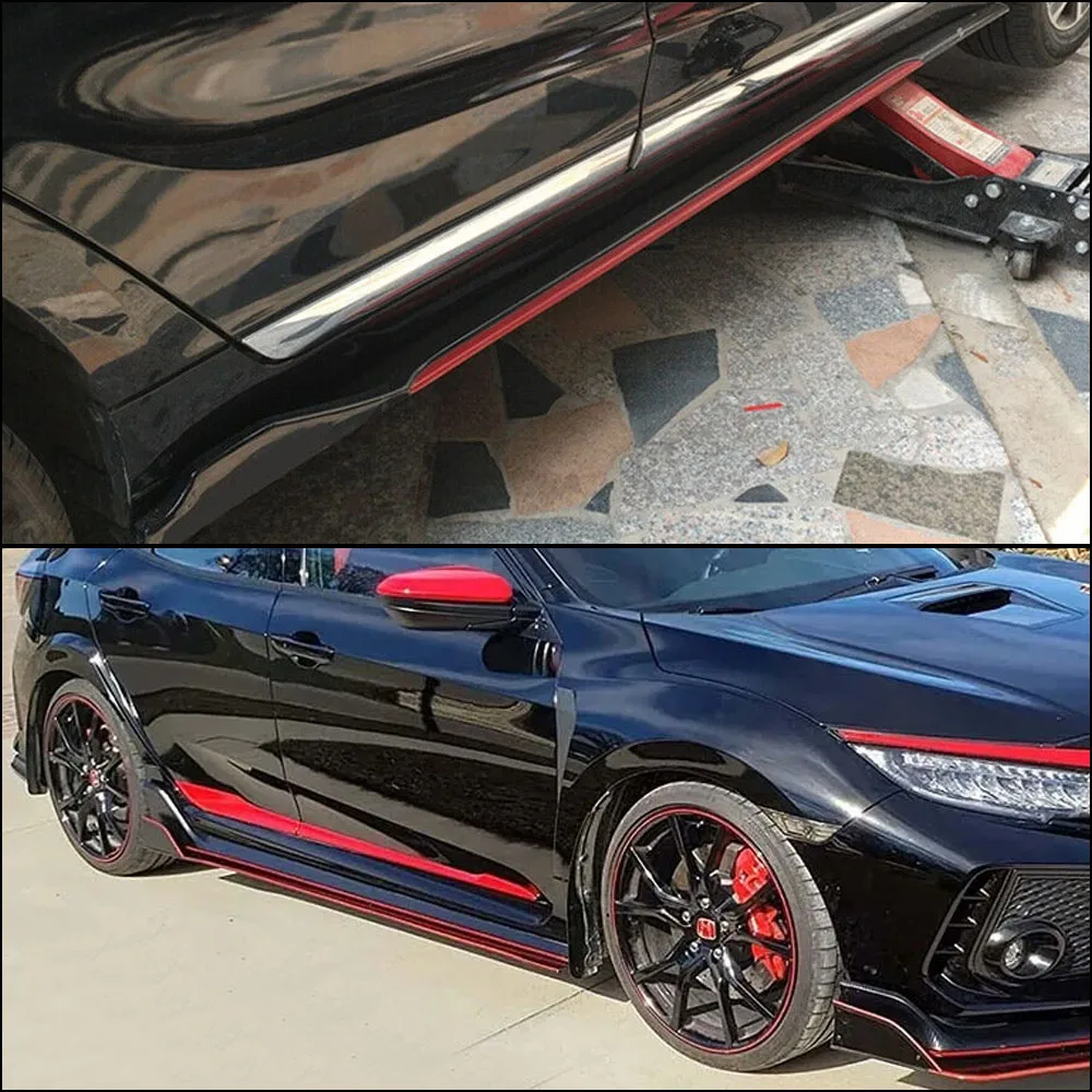 6PCS Car Universal Side Skirts Extension Spoiler Splitters 2m/2.2m Side Skirts Rocker Panels Lip Splitters for BMW Honda Subaru