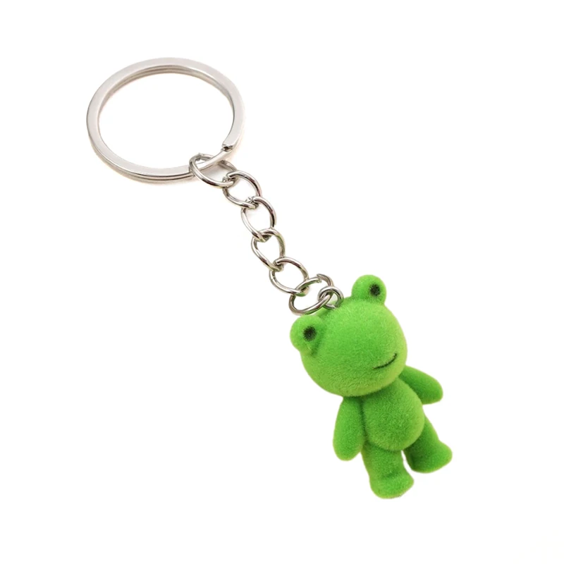 3D Cartoon Flocking Frog Keychain Cute Flocked Little Frog Animals Keyring Bag Pendant Backpack Charms Car Decor Accessories