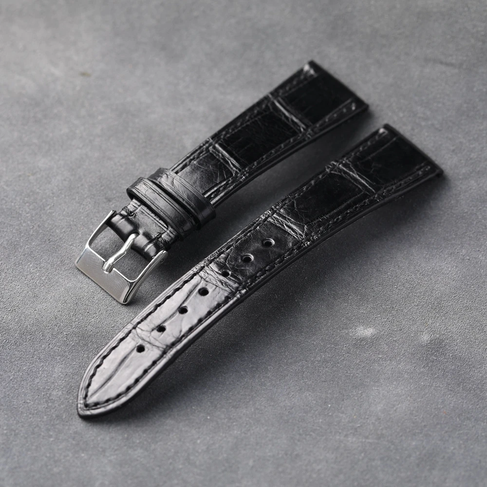 Handmade Crocodile Leather Strap 20*16MM 18mm*16mm Black Ultra-Thin Soft Genuine Leather Strap Vintage American Crocodile