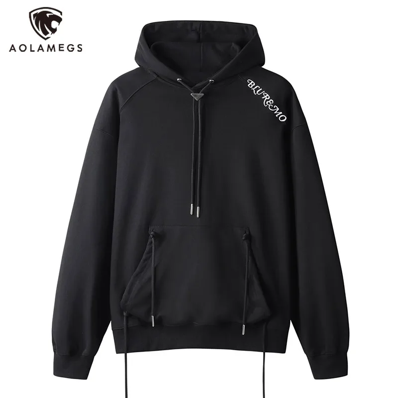 Men Ribbon Hoodie High Street Drawstring Pocket Pullover Coat Letter Embroidery Hooded Sweatshirt Hip Hop Couple Streetwear Tops