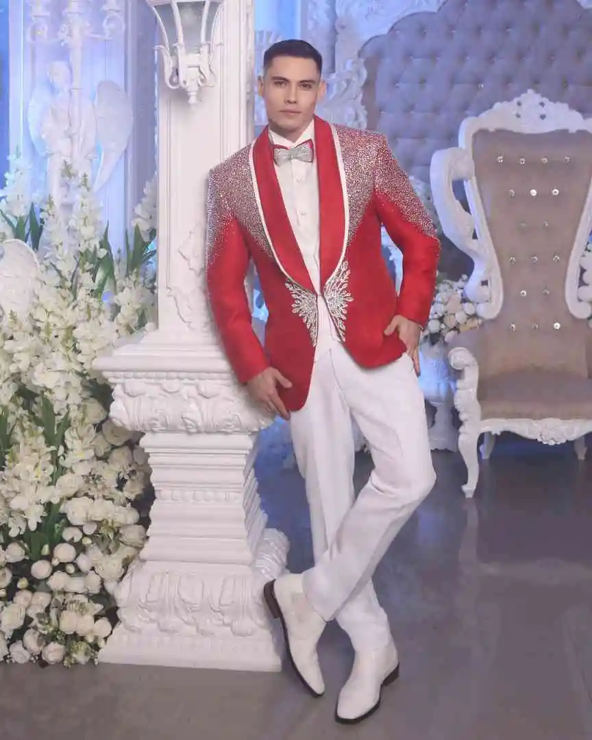 Exquisite Man Tuxedos Handmade Beaded Shawl Lapel Wedding Suit Fashion 2 Piece Jacket Pants Evening Groom  Customized