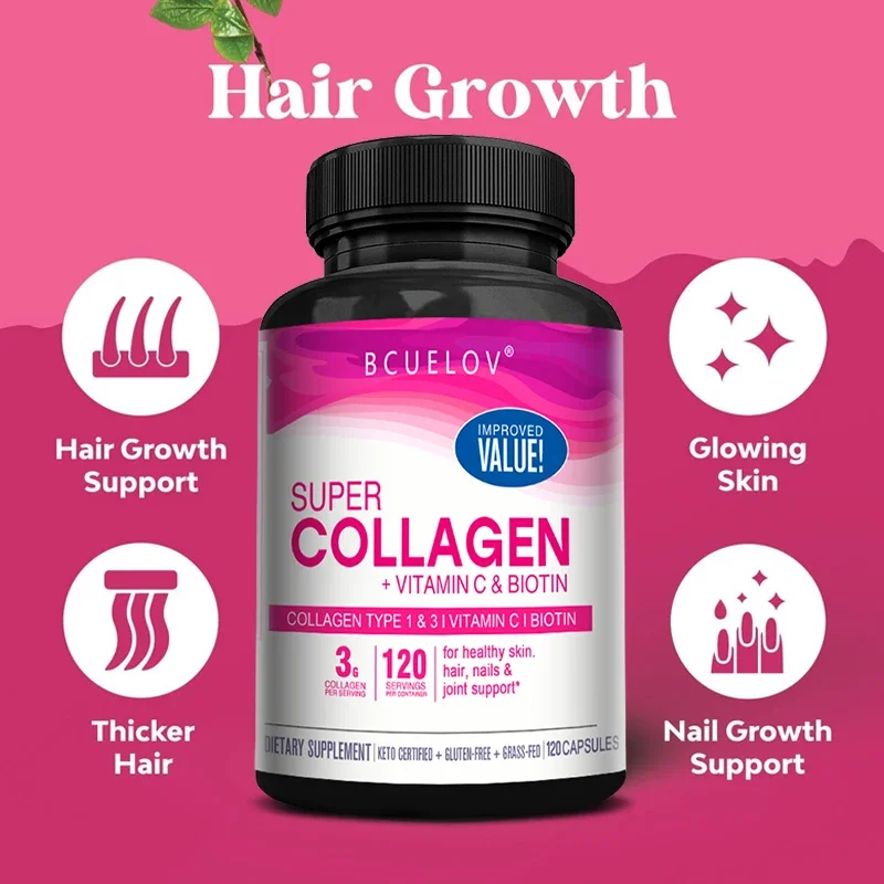 Collagen Supplement Rich in Vitamin C and Biotin - Supports nails and hair, smooth skin, joint and bone health