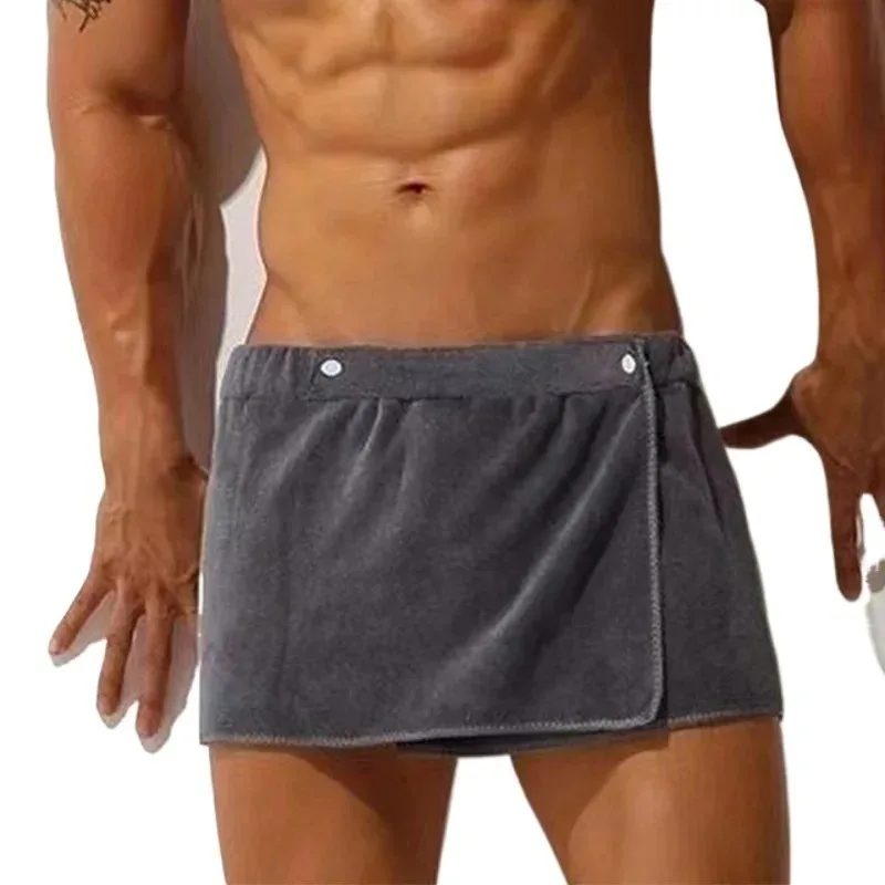 Calções de Dormir Sensuais Masculinos de Microfibra, Pijama Curto, Calças de Toalha, Calções de Banho com Fenda Lateral, Macios e Grossos