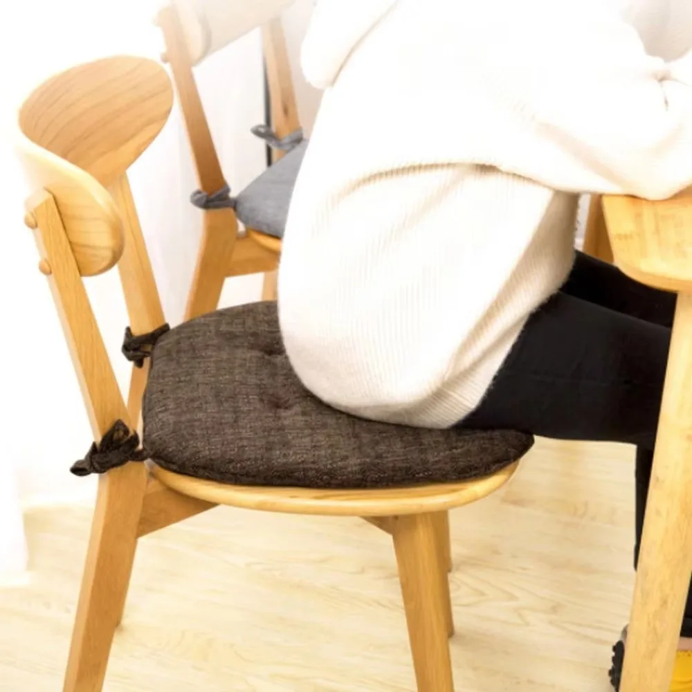 Fashion Non-Slip Chair Cushion Cotton Linen Thick Sponge Filled Chair Pad Breathable With Straps Seat Pad Dining Room