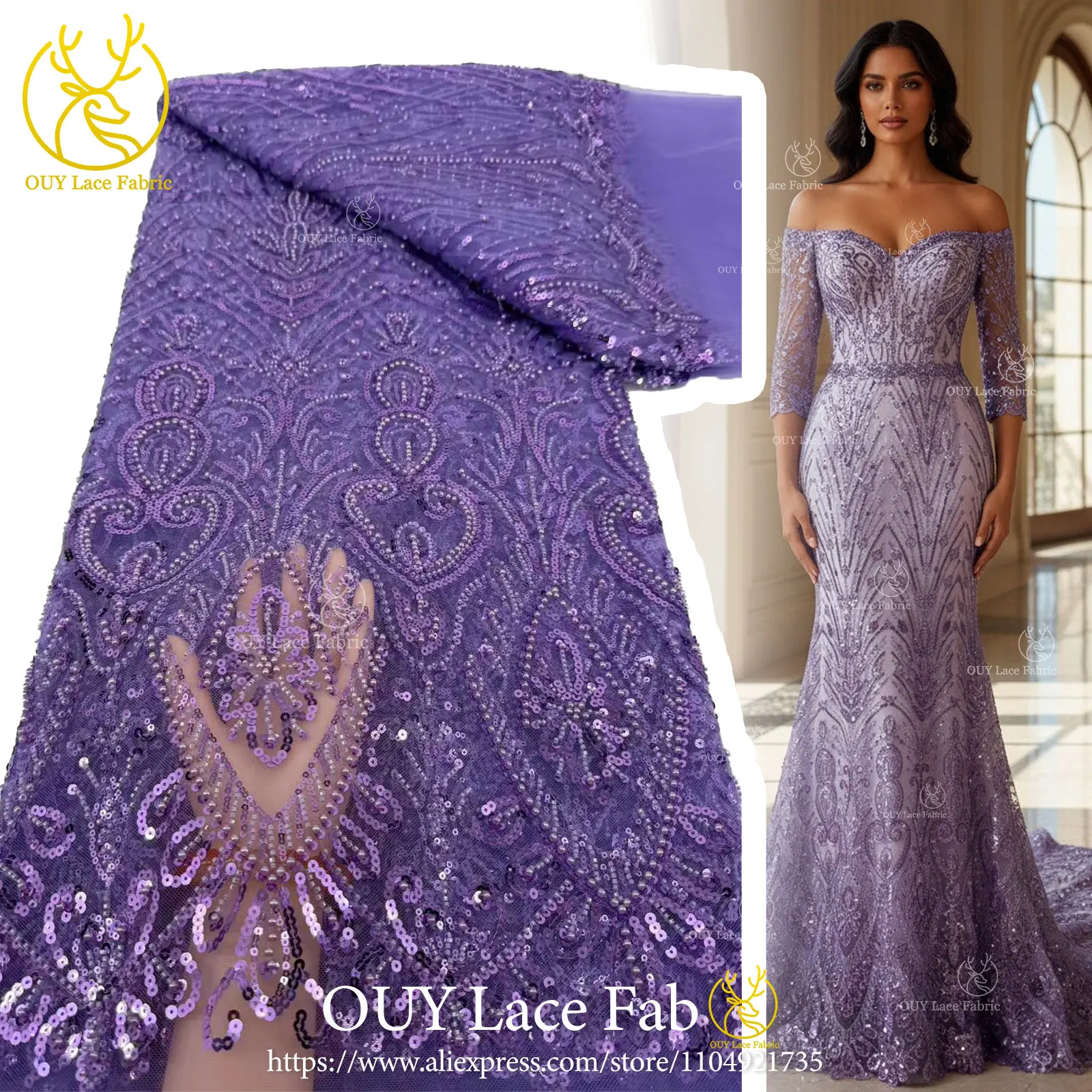 

Wholesale African Beaded Lace Fabric 2026 High-Quality Nigerian French Bridal Sequin Tulle Lace Fabric Luxury Custom Lace Fabric