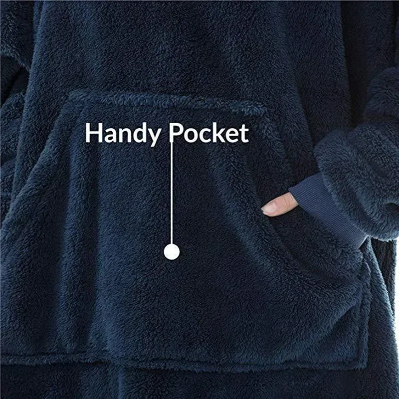 Winter Hooded Sweater Blanket Women Oversized Fleece Blanket With Sleeves Large Pocket Warm Thick TV Hoodie Robe Couple