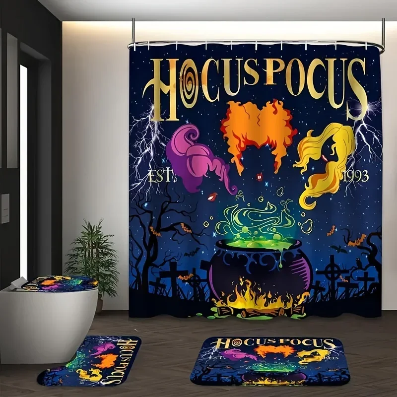 Magical Hocus Pocus Bathroom Four-Piece Set - Vibrant Waterproof Shower Curtain for a Complete Bathroom Set