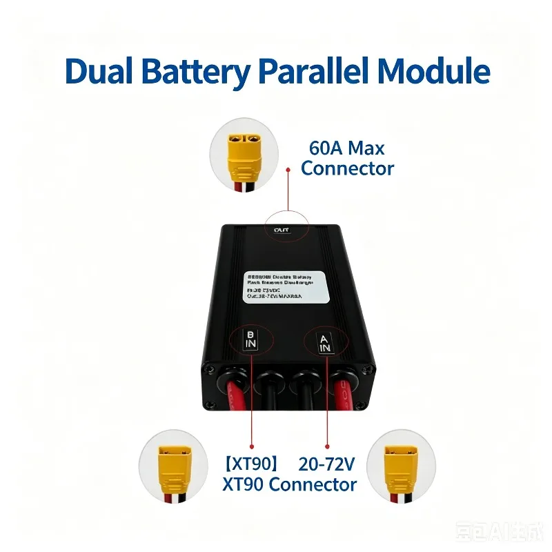 module-de-batterie-double-en-parallele-60a-dc20v-72v-avec-connecteur-xt90-adaptateur-de-decharge-simultanee-pour-augmenter-la-puissance-de-sortie