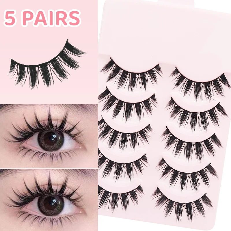 DINGSEN 5 pares de pestañas manga, suaves naturales largas postizas, anime esponjosas en tira para maquillaje 2
