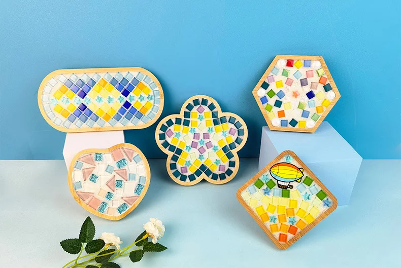 Bamboo Mosaic DIY Coasters Handmade Creative Material for Cup Mat Placemat Mosaic Crystal Craft Tool Kit Kids Gift