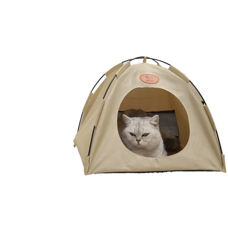 Pet tent, removable for washing, semi-enclosed, foldable, breathable, with a cool mat